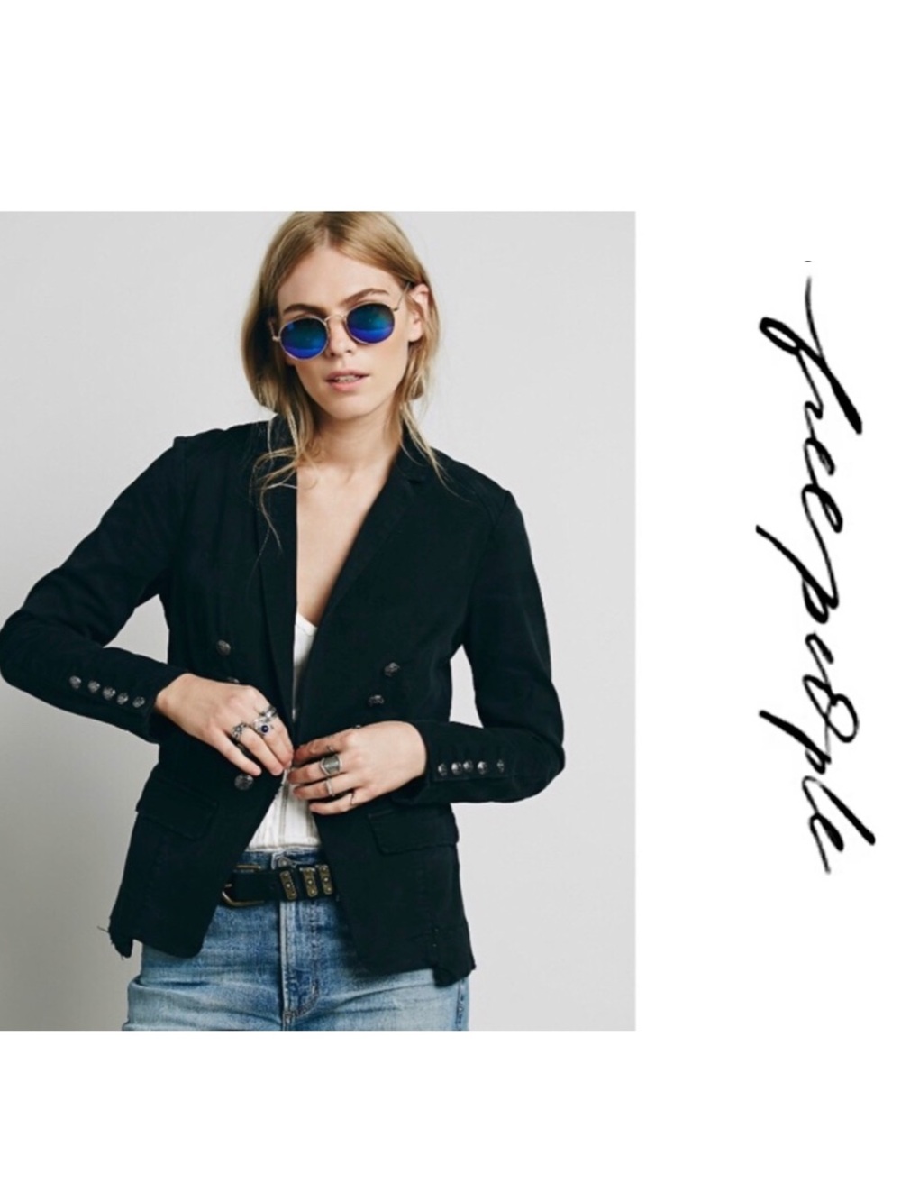 Free People Super Cool Structured Washed Black Blazer Military Jacket Sz: S